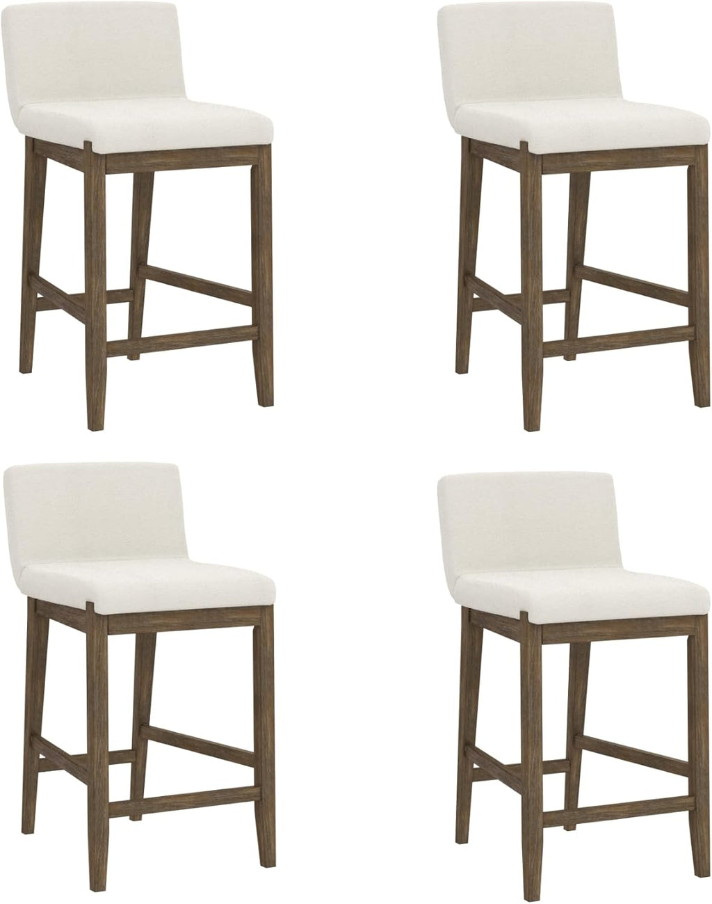 Nathan James Gracie Modern Counter Height Bar Stool with Back, Counter Stool Upholstered Chair with Natural Textured Linen and Brushed Wooden Legs, Cream Boucle/Dark Brown, Set of 4