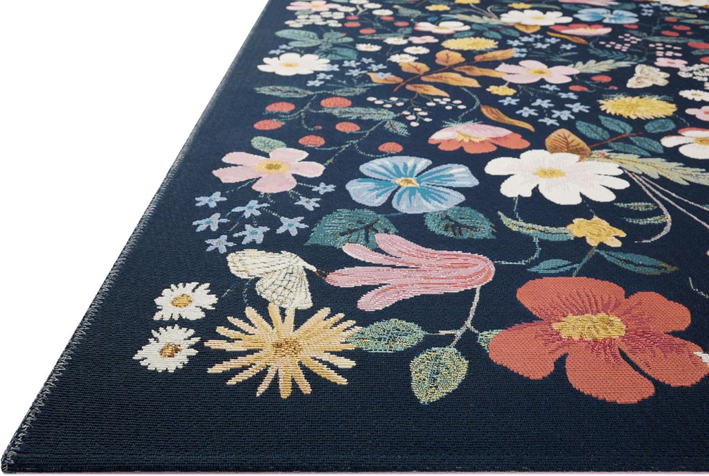 Loloi Rifle Paper Co. Perennial Collection Strawberry Fields PRN-02 Black/Navy 5'-3" x 7'-8" Indoor/Outdoor Area Rug