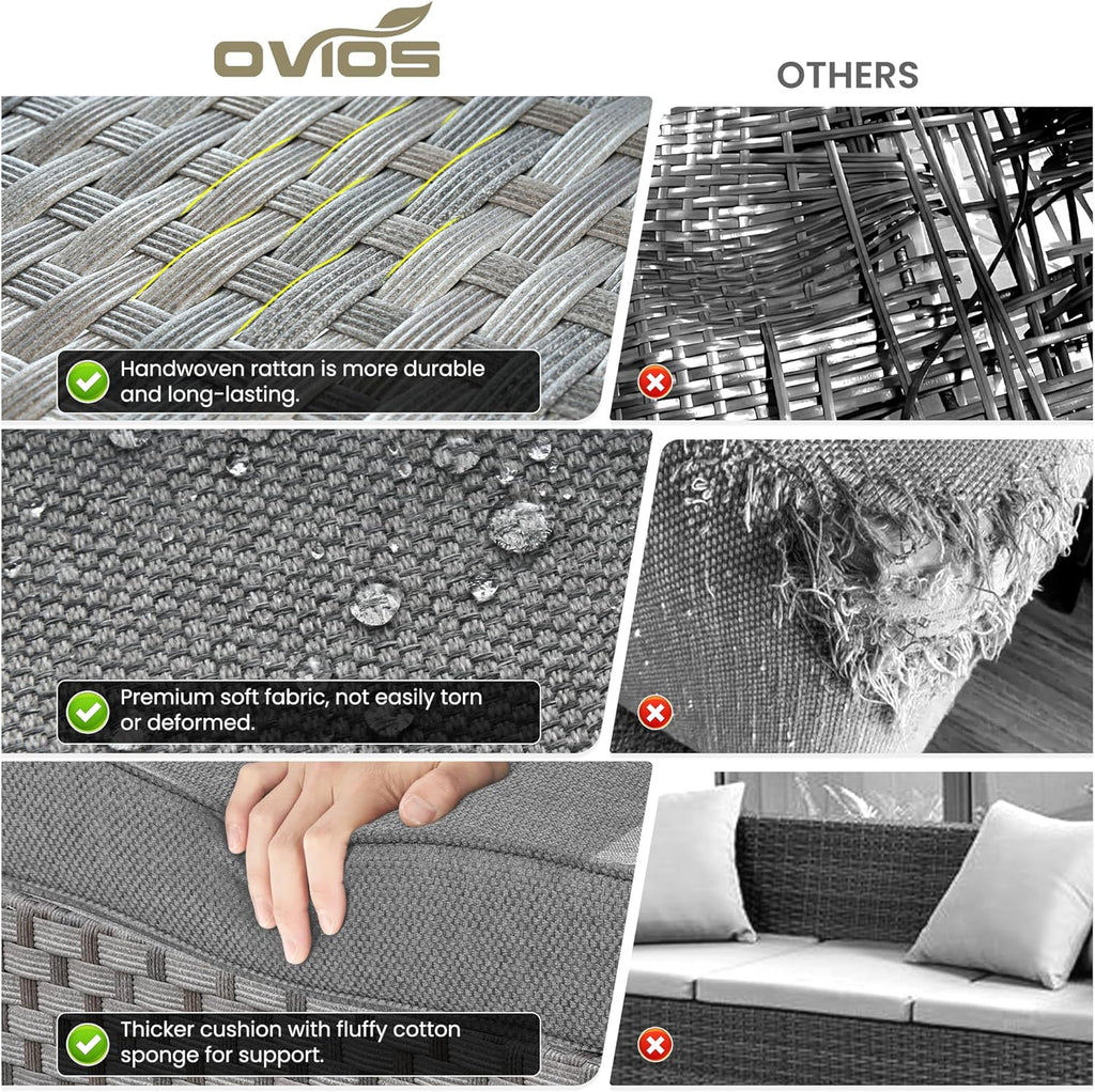 ovios 6 Pieces Patio Furniture Set, Outdoor Wicker Sectional Sofa with Coffee Table Comfy Cushions, Modern Modular Deep Seat Couch Rattan Conversation Set, Dark Grey