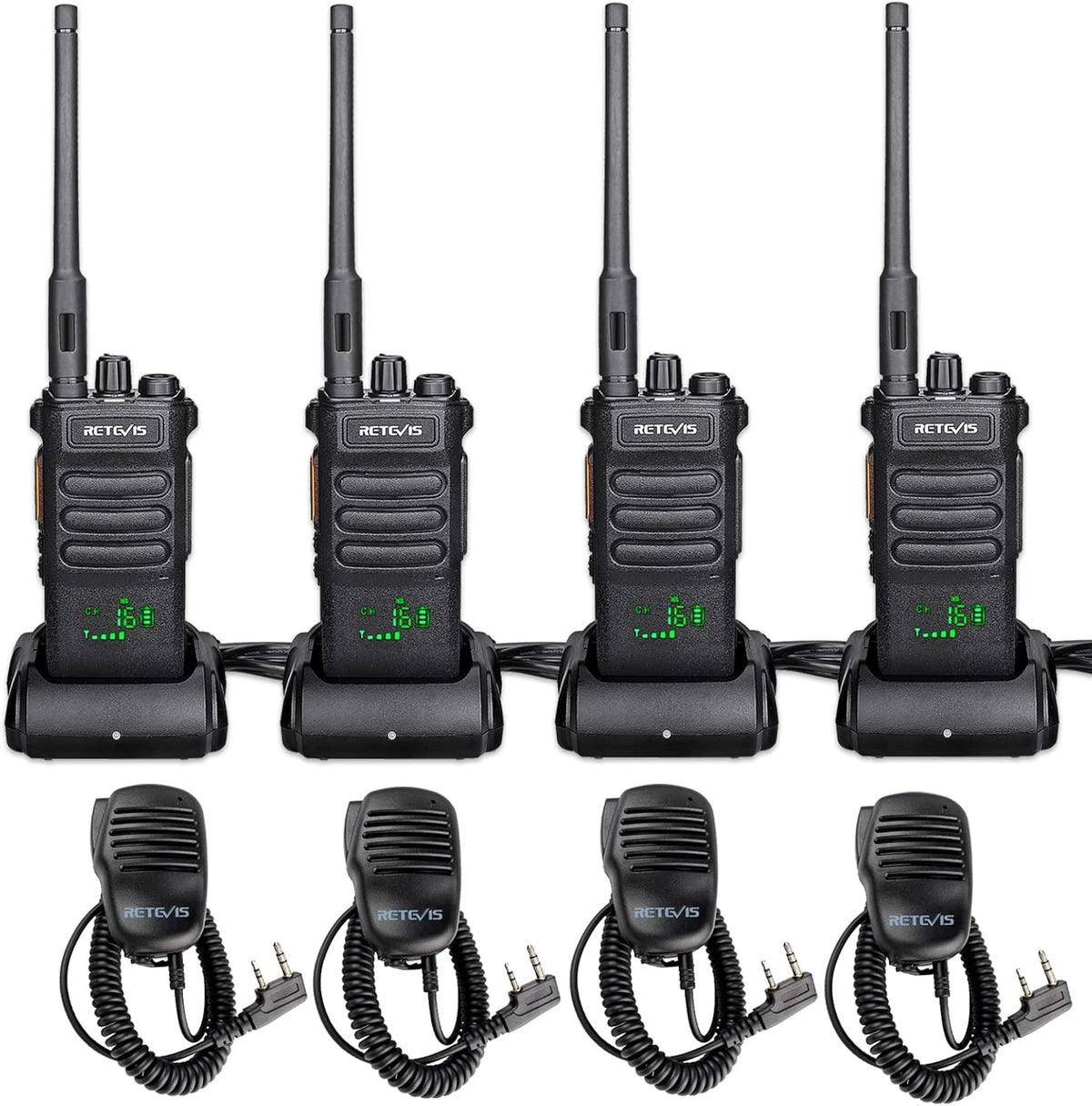 Retevis RT86 2 Way Radio Long Range,Professional Radio Walkie Talkies with Mic,Heavy Duty Two Way Radios,High Power, 2600mAh, Rechargeable Radios for Adults Warehouse Industrial Manufacturing(4 Pack)