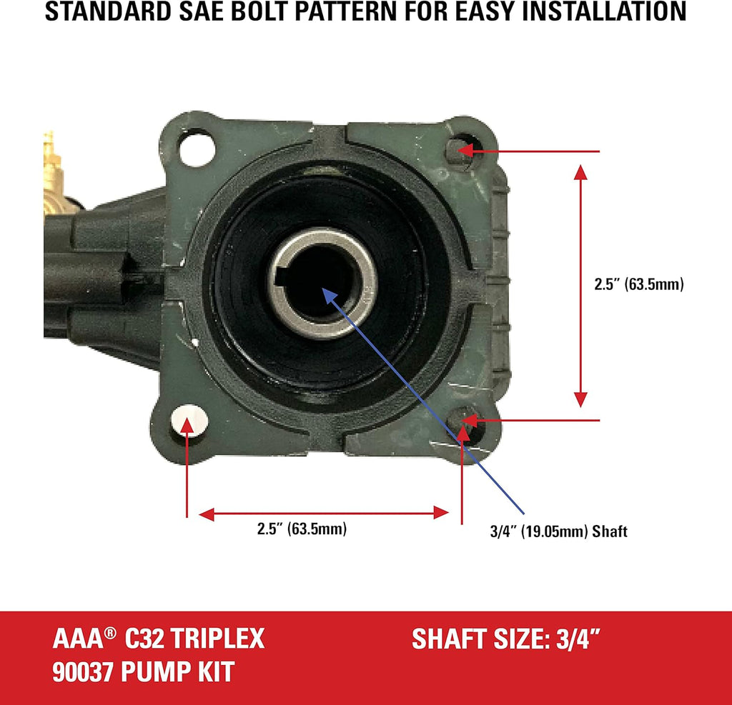 AAA 3700 PSI 2.5 GPM Replacement Triplex Pressure Washer Pump Kit for SIMPSON Gas Power Washer Pumps, 3/4" Shaft, Horizontal Engine Fit, PowerBoost (90037)