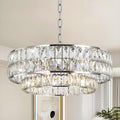 20 Inch Contemporary Luxury Crystal Chandelier, 6-Light Chrome Semi-Flush Mount Ceiling Fixture, Round Crystal Pendant Design Perfect for Living Room, Dining Room, Kitchen, Foyer & Bedroom