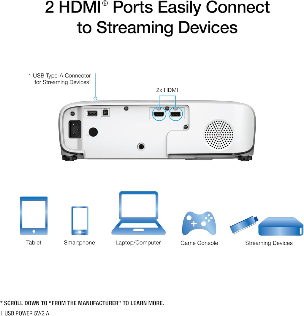 Epson Home Cinema 1100 3-Chip 3LCD Wireless 1080p Projector, Streaming with Apple AirPlay, Miracast, Home Theater/Gaming, 3,400 Lumens Color and White Brightness, Speaker, 16000:1 Contrast, 2X HDMI