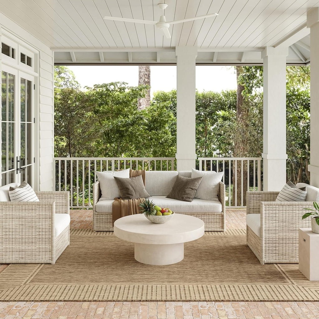 Nuloom Asha Light Brown/Ivory, 8' x 10', Casual, Striped Border, Soft and Cozy, High Traffic, Stain Resistant, Easy Clean, Durable Area Rug for Indoor/Outdoor Patio, Deck, Porch, Garden, Courtyard