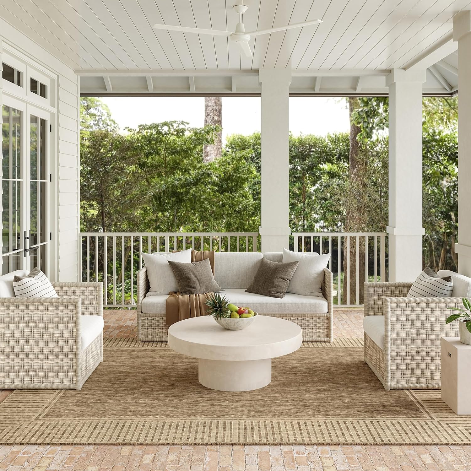 Nuloom Asha Light Brown/Ivory, 9'6" x 12', Casual, Striped Border, Soft and Cozy, High Traffic, Stain Resistant, Easy Clean, Durable Area Rug for Indoor/Outdoor Patio, Deck, Porch, Garden, Courtyard