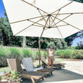 PURPLE LEAF 11FT Patio Umbrella Square Cantilever Umbrella Teak Finished Aluminum Frame Large Windproof Offset Outdoor Sun Umbrellas for Beach Pool Deck, Cream