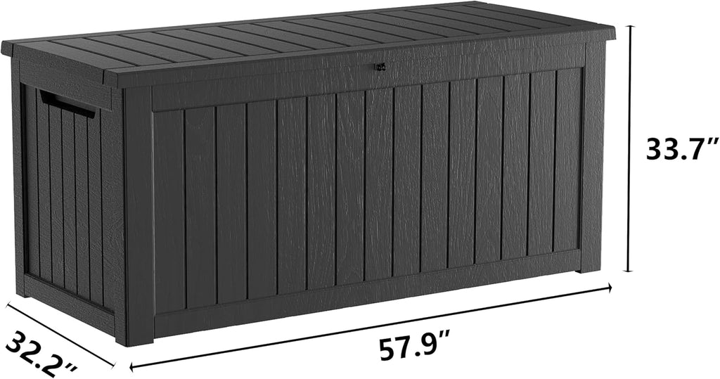 TARKARI 270 Gallon Resin Deck Box, Waterproof Outdoor Storage Box, Lockable for Patio Furniture, Garden Tools, Pool Accessories, UV-Resistant for All Weather Use, Black