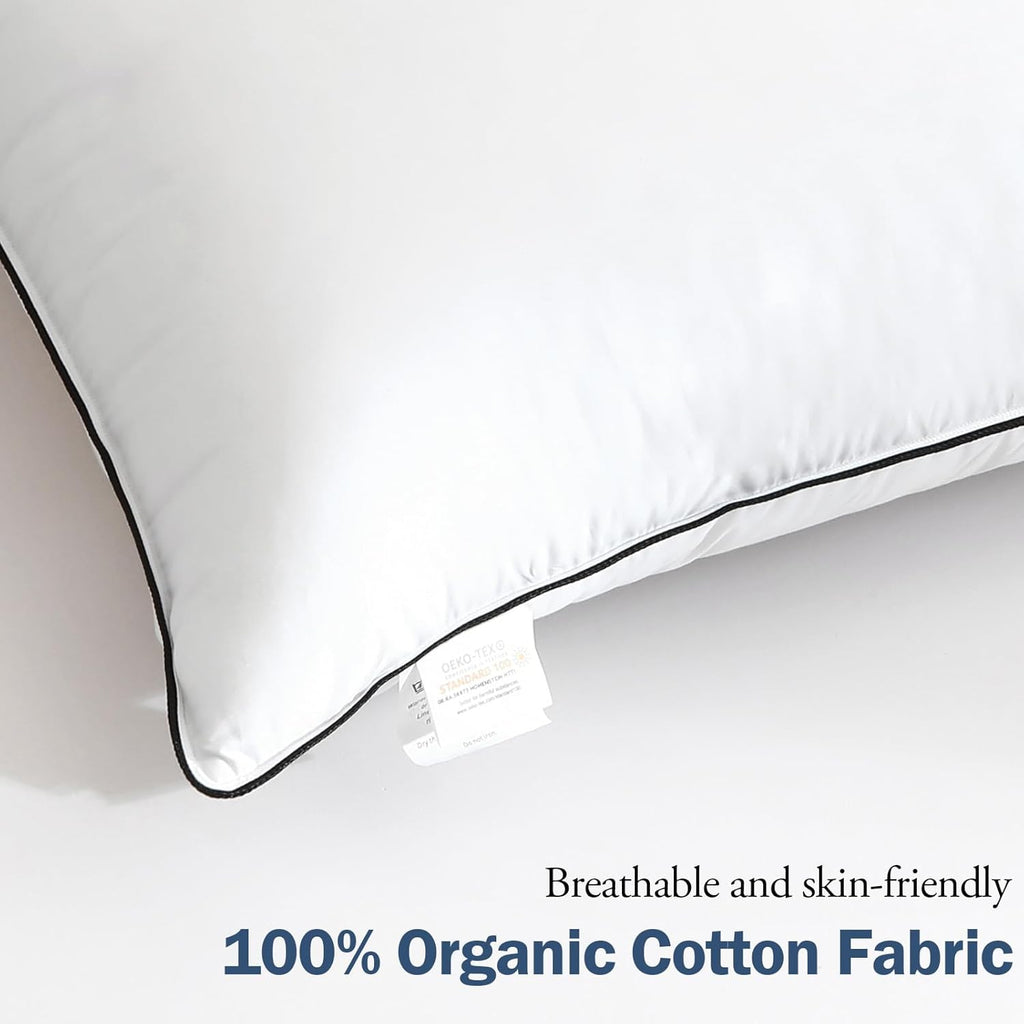 BPC Luxury Hotel Goose Feather Down Pillows Queen Size Set of 2, Medium Firm Bed Pillows for Sleeping, Organic Cotton Cover, Soft Yet Supportive Down Alternative Surround, RDS Certified, White 20"x30"