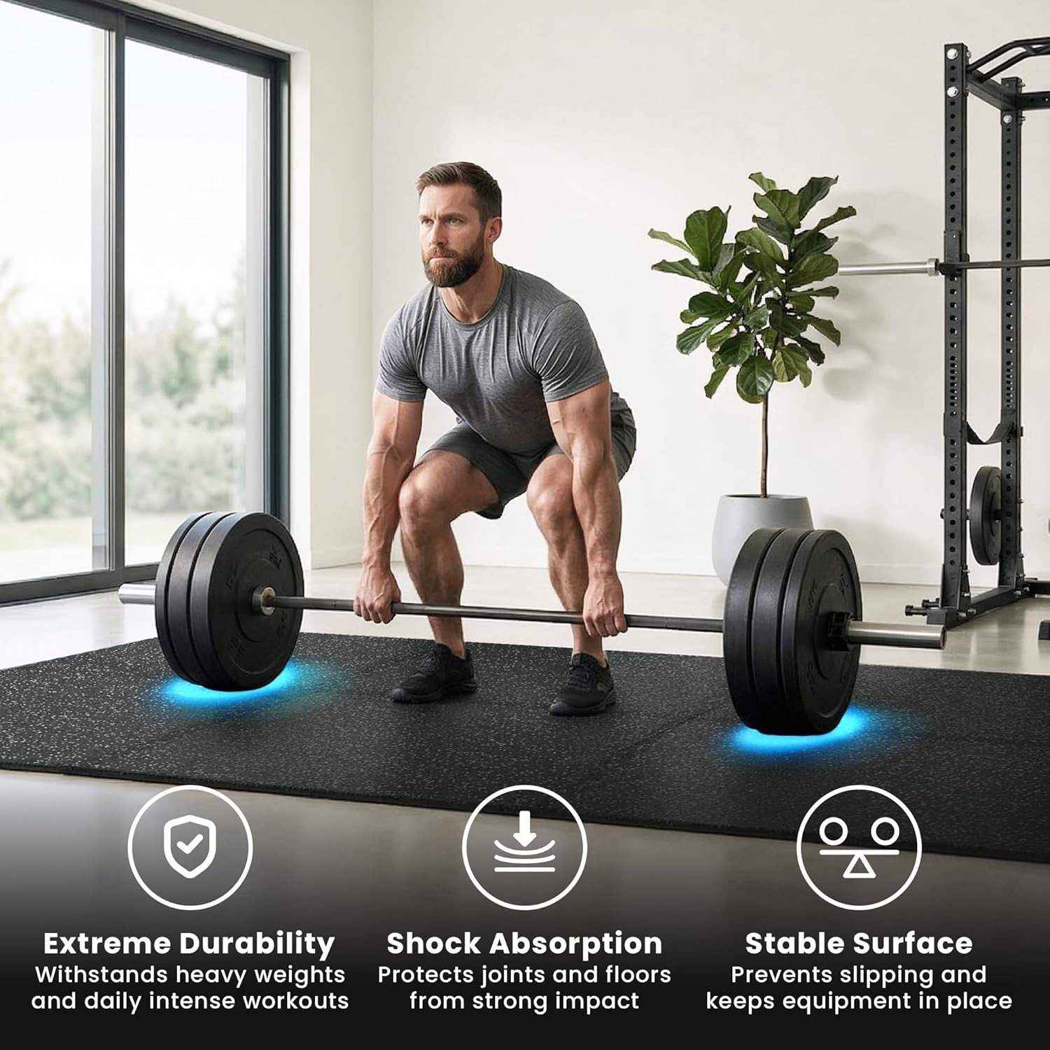 bemaxx Gym Mats Set - 48 pcs EVA Interlocking Foam Floor Tiles (24.4"x24.4"x0.4") 192 sqft Protective Gym Flooring Sports Home Workout Exercise Mats Puzzle Garage Fitness Play-Room Pool Treadmill Bike