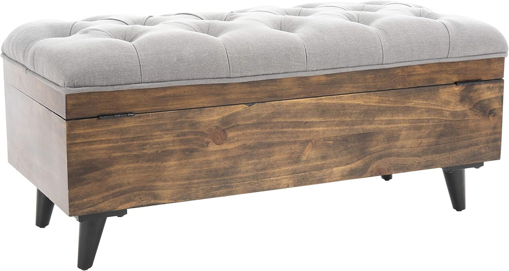 Safavieh Home Collection Liam Light Beige and Dark Oak Tufted Cocktail Ottoman