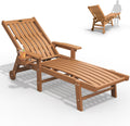 THOEOE Patio Chaise Lounge Chair, Oversized Lounge Chair Outdoor with 5 Positions, 78″ Long, HDPE, Patio Lounge Chair with Wheels & Cup Holder for Pool, Deck, Poolside,Wood