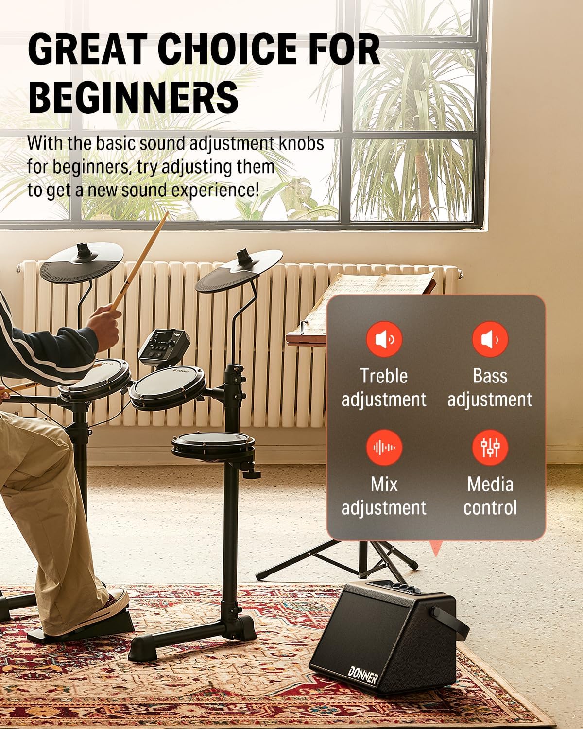 Donner Mini Electric Drum Amp 20W, Wireless Electronic Drum Amplifier Keyboard Speaker DDA-20 Portable for Home Practice