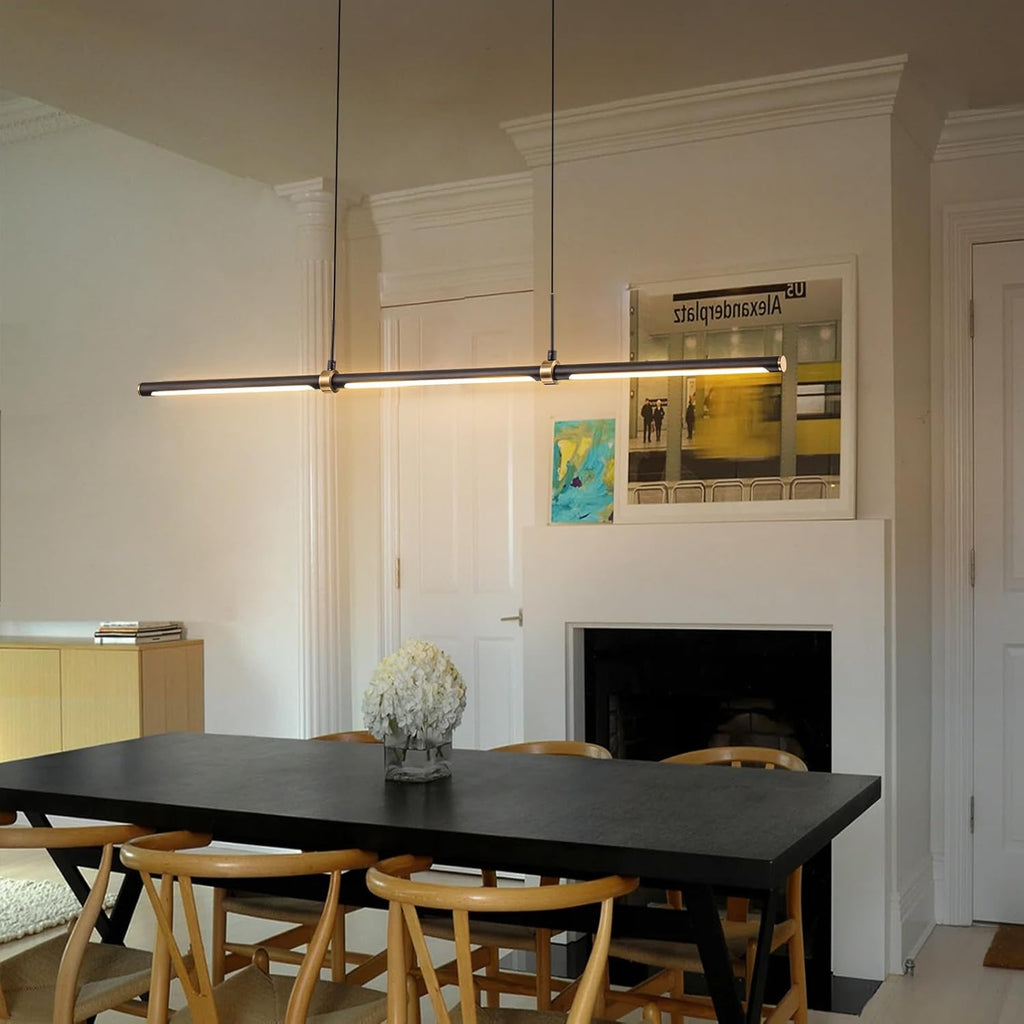 EDISLIVE Modern LED Dimmable Linear Pendant Lighting Dimmable LED Chandelier 47.24 in Adjustable Linear Hanging Light Fixture 3000K 20W Island Light for Dinning Room Kitchen .Black