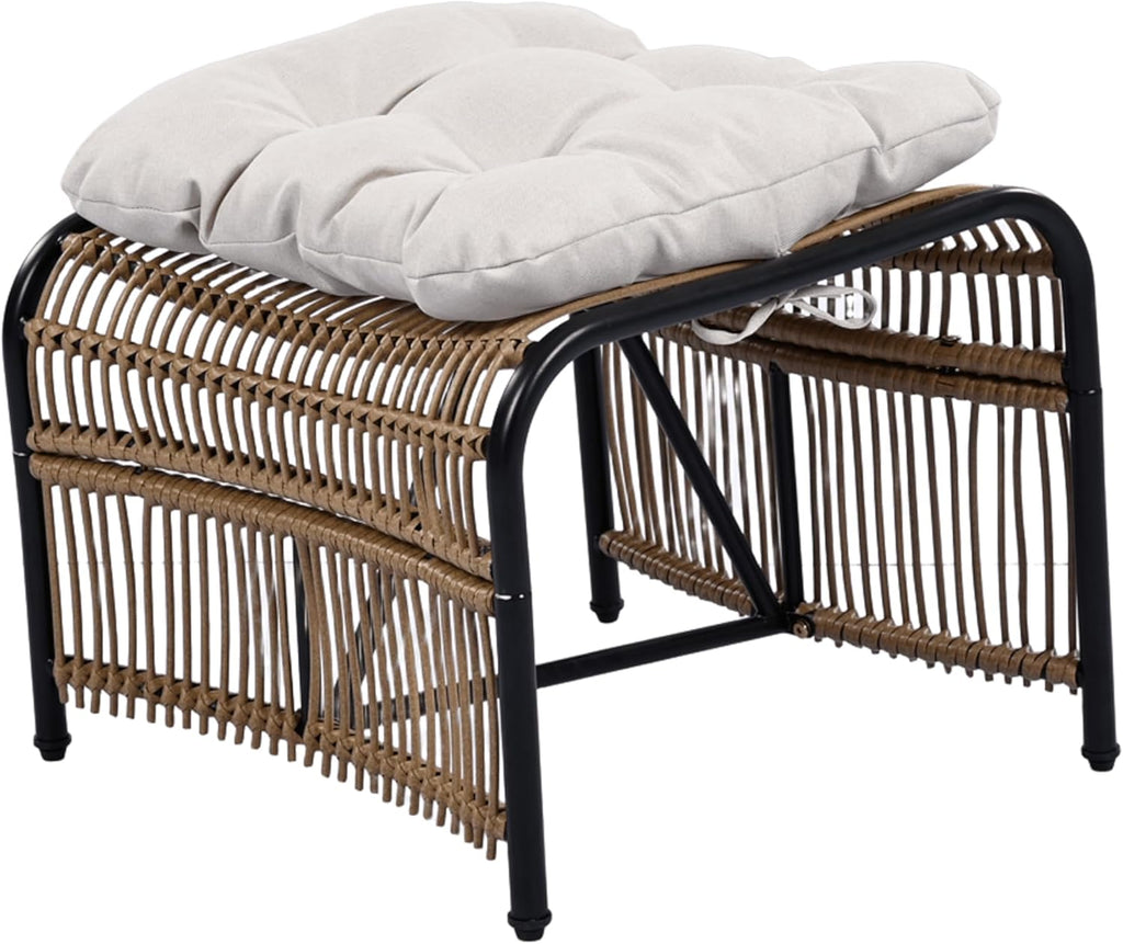 Merax 3-Pieces Patio Furniture Set, Wicker Outdoor Lounge Chairs with Footrest and Acacia Wood Table for Garden, Lawn, Pool, Balcony, Thick Soft Cushion Seating, Natural
