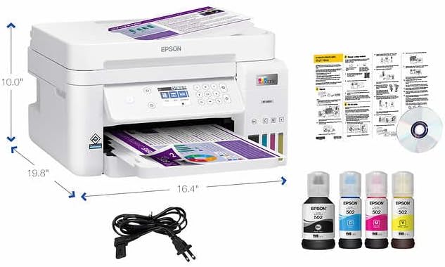 Epson EcoTank Wireless Color All-in-One Cartridge-Free ET-3850 Supertank Inkjet Printer for Home Office, Scanner, Copier, ADF and Ethernet, Mobile Printing, with Bonus Black Ink Bottle & USB Cable