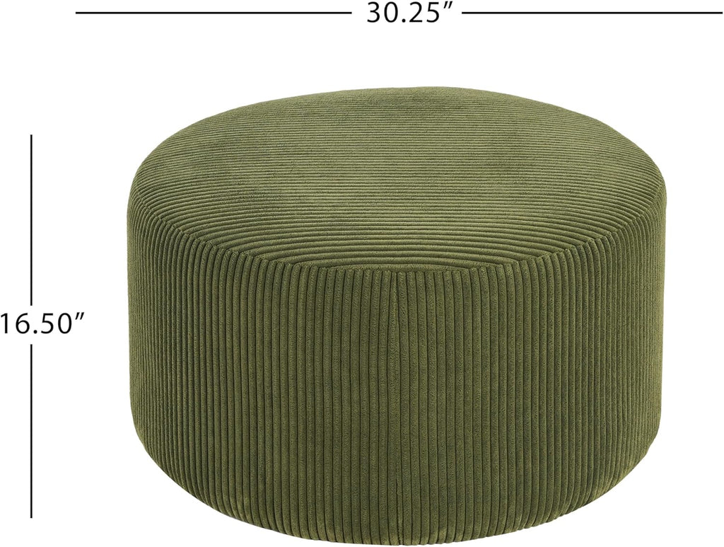 Christopher Knight Home GAVI Corduroy Ottoman Foot Stool, 30" Pouf Footstool Ottoman Seat, Upholstered Foot Chair, Round Footrest, Modern Side Table for Living Room Bedroom Home Decor, Olive Green