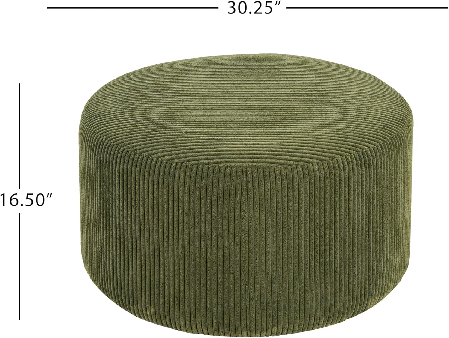 Christopher Knight Home GAVI Corduroy Ottoman Foot Stool, 30" Pouf Footstool Ottoman Seat, Upholstered Foot Chair, Round Footrest, Modern Side Table for Living Room Bedroom Home Decor, Olive Green