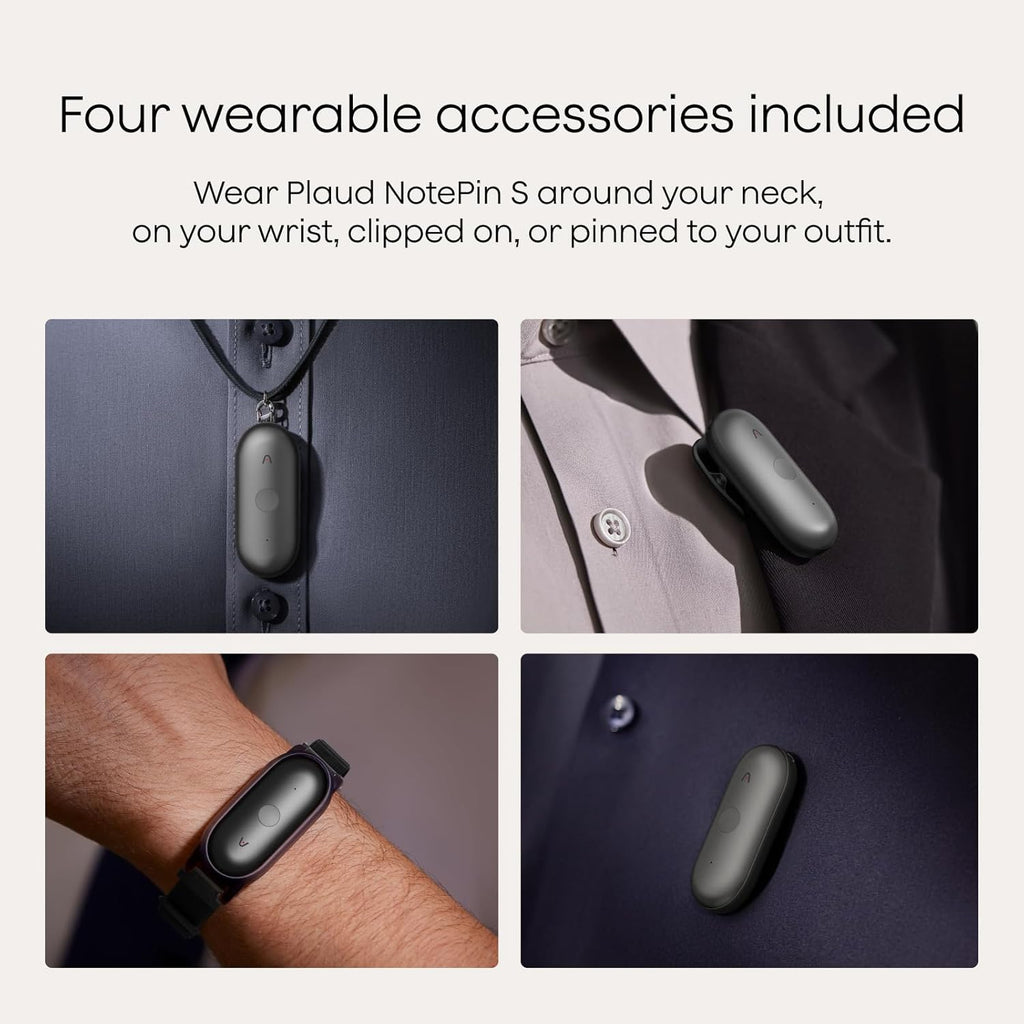 Plaud NotePin S AI Voice Recorder, Wearable AI Notetaker, AI Transcribe & Summarize, Support 112 Languages, 64GB Audio Recorder for Meetings Interviews, Professionals, Teams, with 4 Accessories