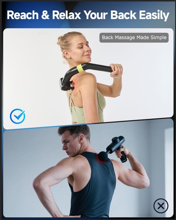 3-in-1 Detachable Massage Gun Deep Tissue, Ergonomic Extension Back Massager For Pain Relief, Portable Percussion Handheld Massager For Back, Shoulder, Leg, Gifts For Women Men, FSA-HSA Eligible