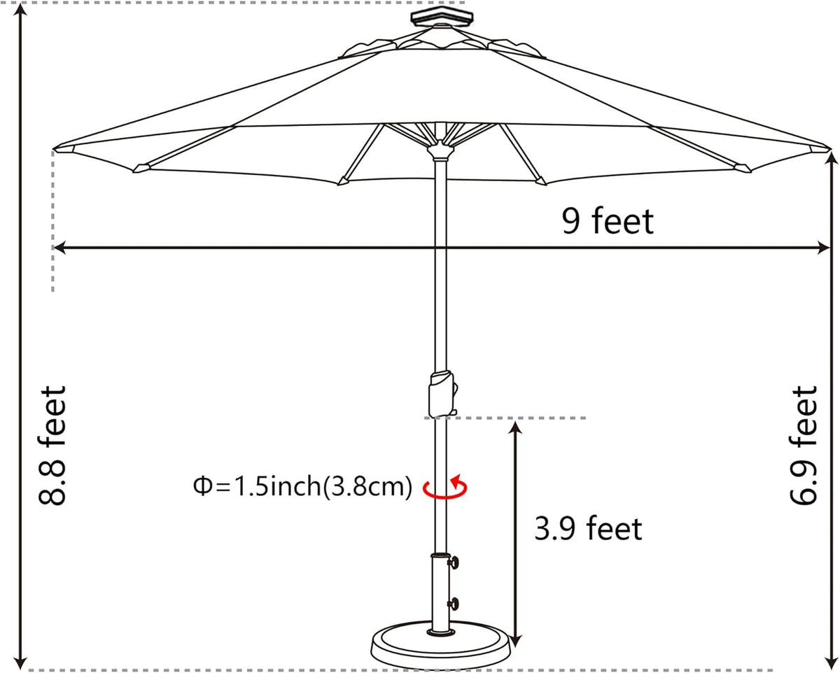 EliteShade USA 10-Year-Non-Fading 9ft Market Patio Umbrella, Commercial Grade Table Sun Umbrella with 80 Solar LED Lights, Crank Open, Windproof & UPF 50+ UV Protection for Garden, Deck, Pool, Backyard, Burgundy