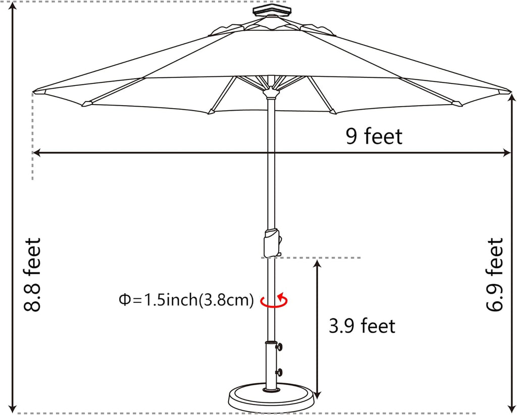 EliteShade USA 10-Year-Non-Fading 9ft Market Patio Umbrella, Commercial Grade Table Sun Umbrella with 80 Solar LED Lights, Crank Open, Windproof & UPF 50+ UV Protection for Garden, Deck, Pool, Backyard, Antique Beige