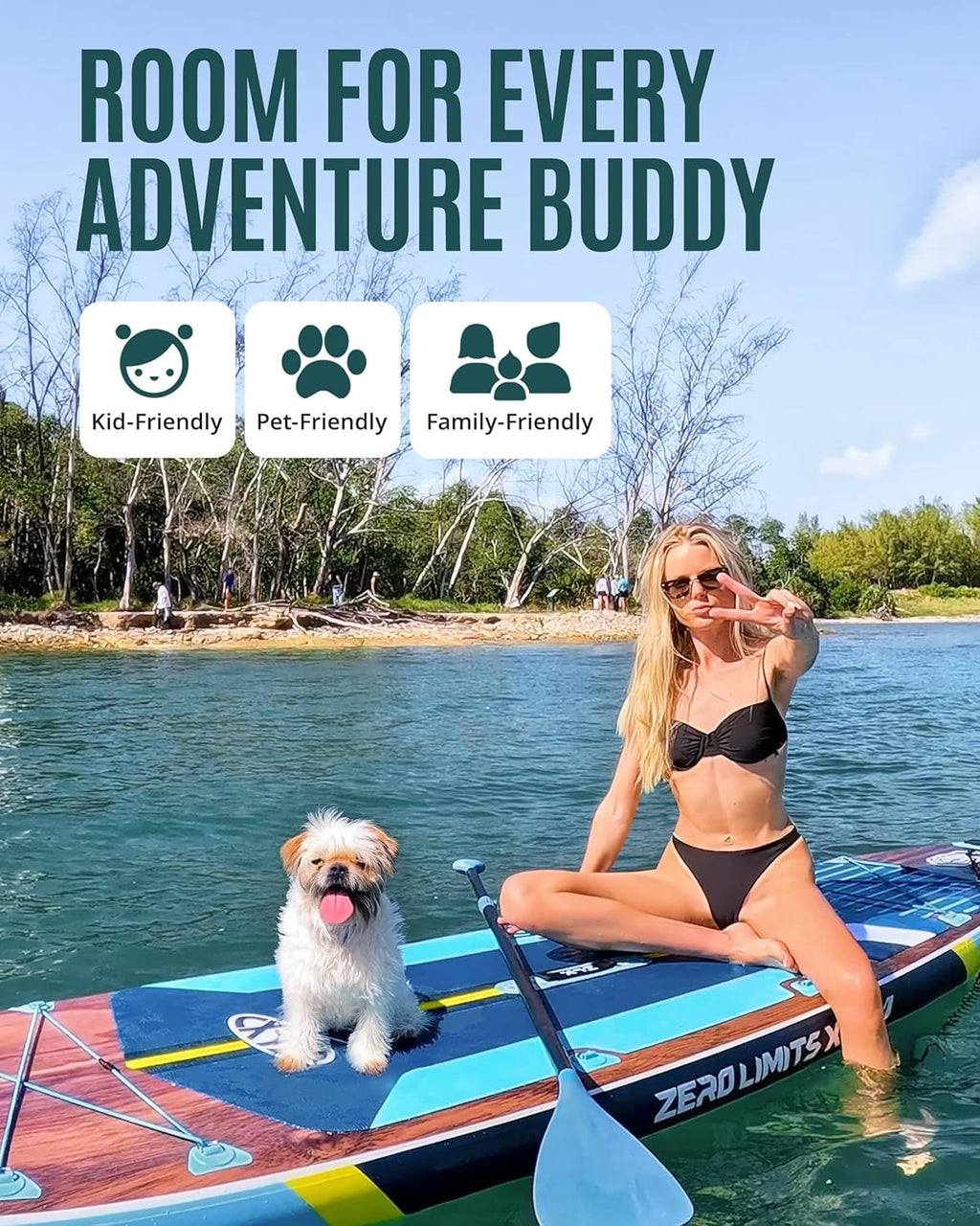 ZLX 11'6"x35" Ultra Wide Inflatable Stand Up Paddle Board | Stable Non-Slip Deck Pad, Unique Fin System, Premium SUP Accessories & Backpack - Upgraded Pump for Adults, All Skill Levels
