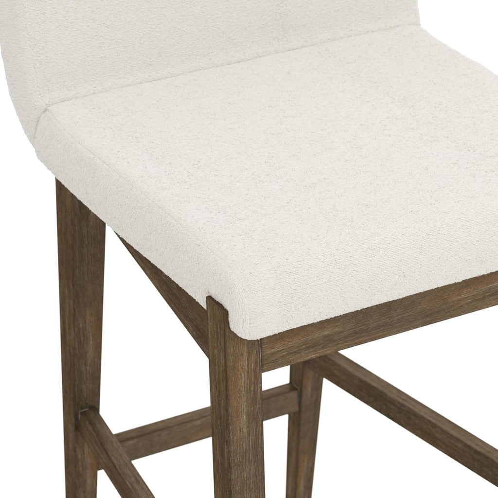 Nathan James Gracie Modern Counter Height Bar Stool with Back, Counter Stool Upholstered Chair with Natural Textured Linen and Brushed Wooden Legs, Cream Boucle/Dark Brown, Set of 4