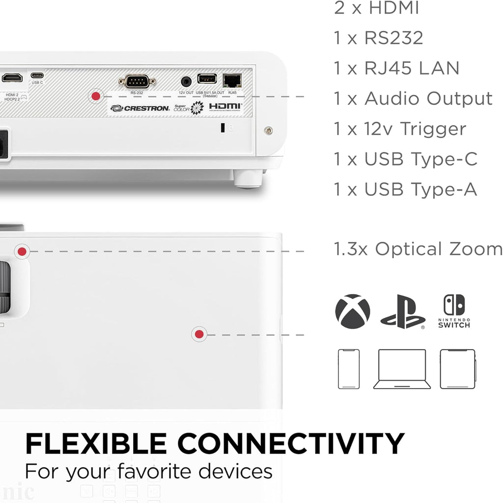 ViewSonic PX749-4K UHD 4K Gaming Projector Designed for Xbox with 4.2ms Response Time, 4000 ANSI Lumens, H/V Keystone, 1.3x Optical Zoom, and USB C for Home Theater (Renewed)