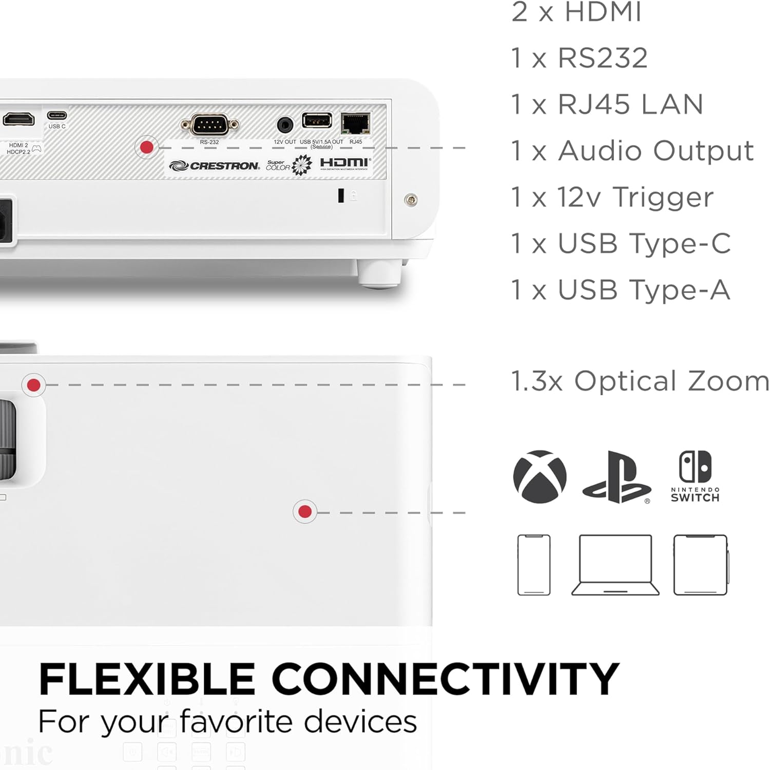 ViewSonic PX749-4K UHD 4K Gaming Projector Designed for Xbox with 4.2ms Response Time, 4000 ANSI Lumens, H/V Keystone, 1.3x Optical Zoom, and USB C for Home Theater (Renewed)