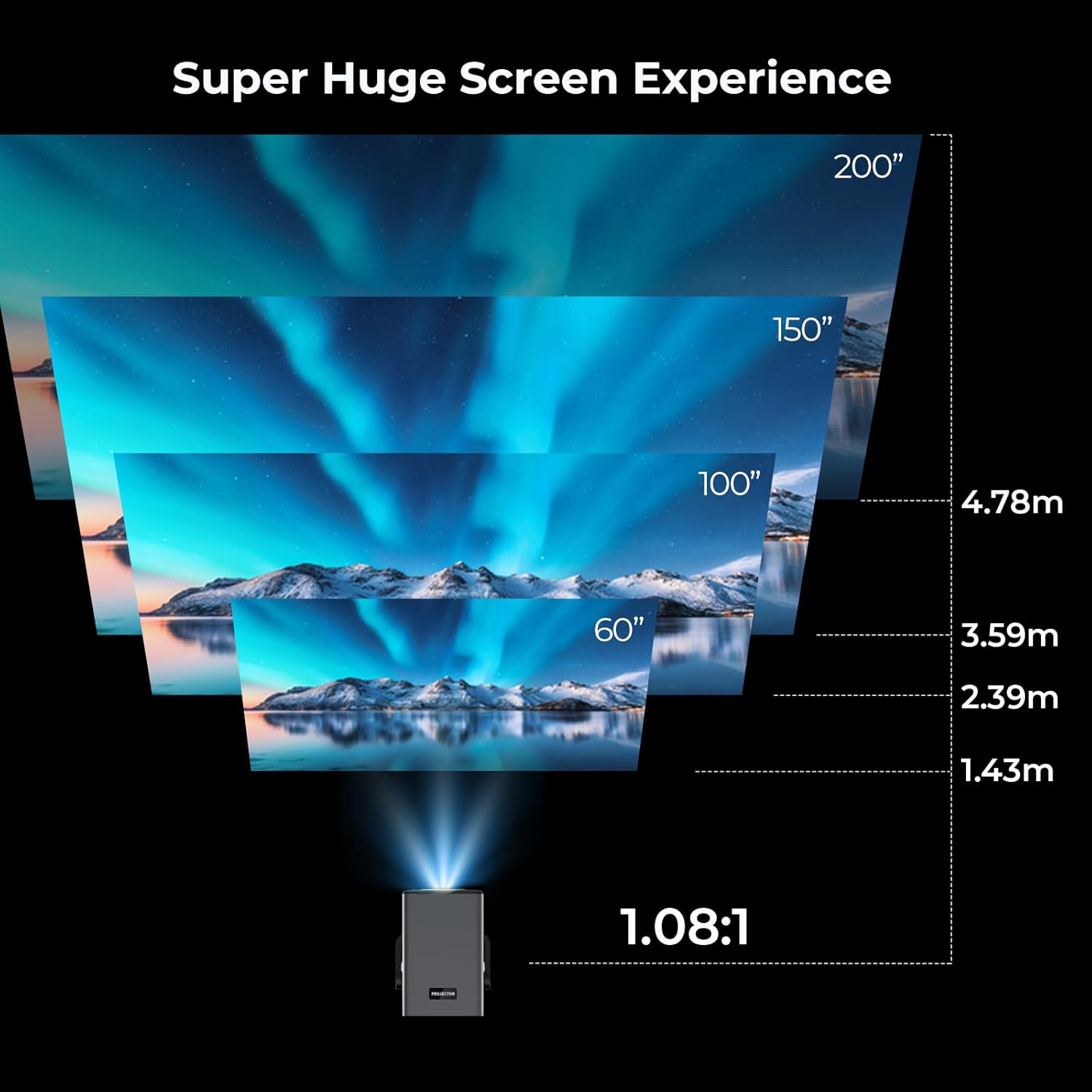 2000 ANSI Daylight Visible Native 1080P Smart Video Projector 4K 8K Input, Android 14 Projecteur Portatif with HiFi Sound, Auto Focus & Keystone, WiFi Bluetooth Home Theater for iPhone/Netflix X7