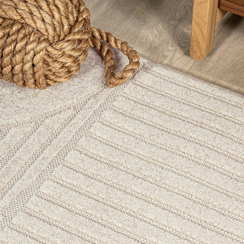 JONATHAN Y Nordby High-Low Arch Striped Ivory/Cream Indoor/Outdoor Area Rug, 8x10, Modern, Contemporary, Geometric, Bohemian, Bedroom, Kitchen, Living Room,Non Shedding (SCN104B-8)