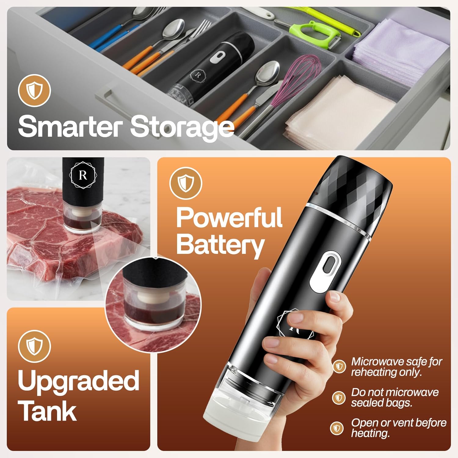 Compact Vacuum Sealer for Food - Powerful Handheld Vacuum Sealer with 30 BPA-Free Reusable Bags and 5 Clips, Rechargeable Cordless Sealer with Detachable Moisture Tank for Meal Prep, Freezer & Travel