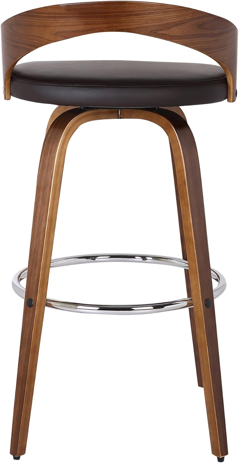 Armen Living Sonia 26" Counter Height Swivel Brown Faux Leather and Walnut Wood Bar Stool - Set of 2