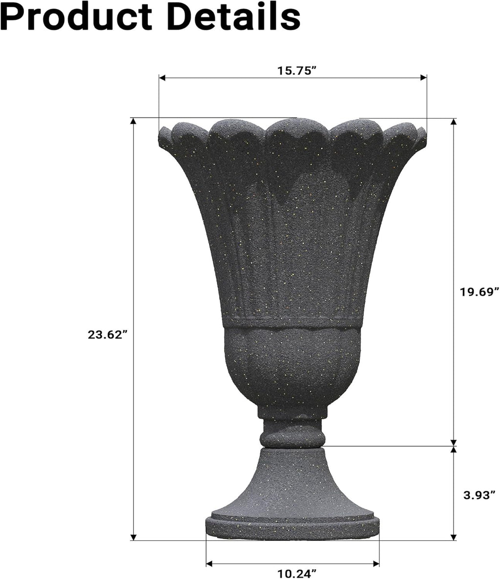 23" Tall Planters for Outdoor Plants Set of 2, Planter with Drainage Holes and Petal Design, Large Outdoor Planters for Porch, Garden, Indoor, Black