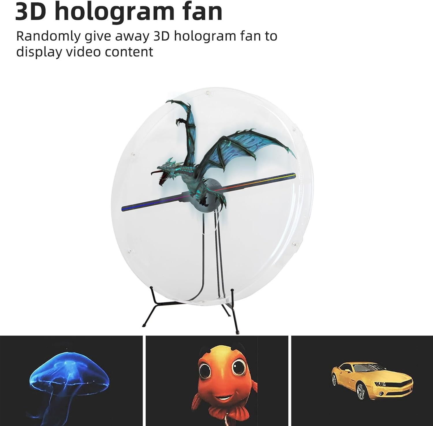 3DHologramFan with Cover, 3DHologram Projector HD LED Advertising Display with Remote and Bluetooth and WiFi,700 Video Library and for Business,Bar,Halloween (45CM 3dHologramFan with Cover)