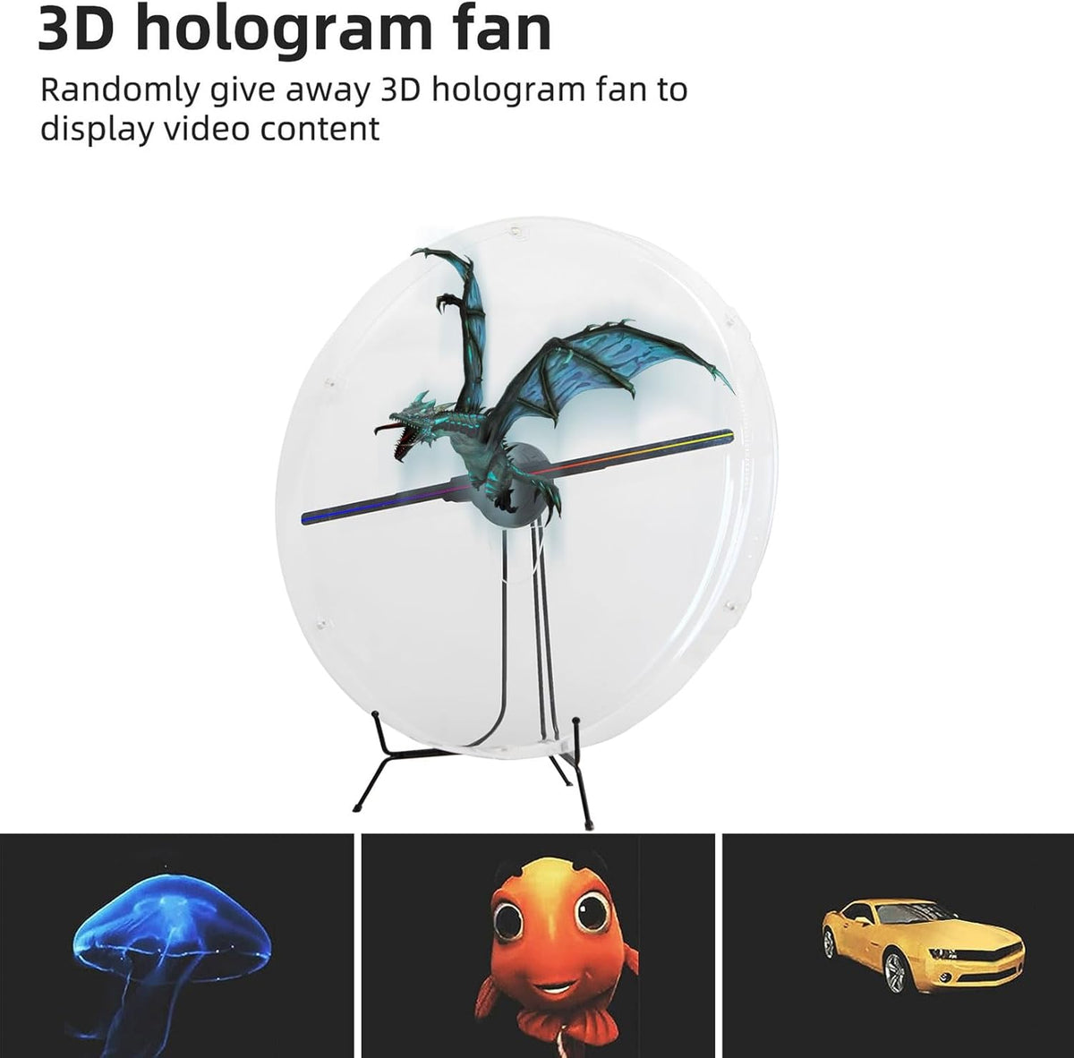 3DHologramFan with Cover, 3DHologram Projector HD LED Advertising Display with Remote and Bluetooth and WiFi,700 Video Library and for Business,Bar,Halloween (45CM 3dHologramFan with Cover)