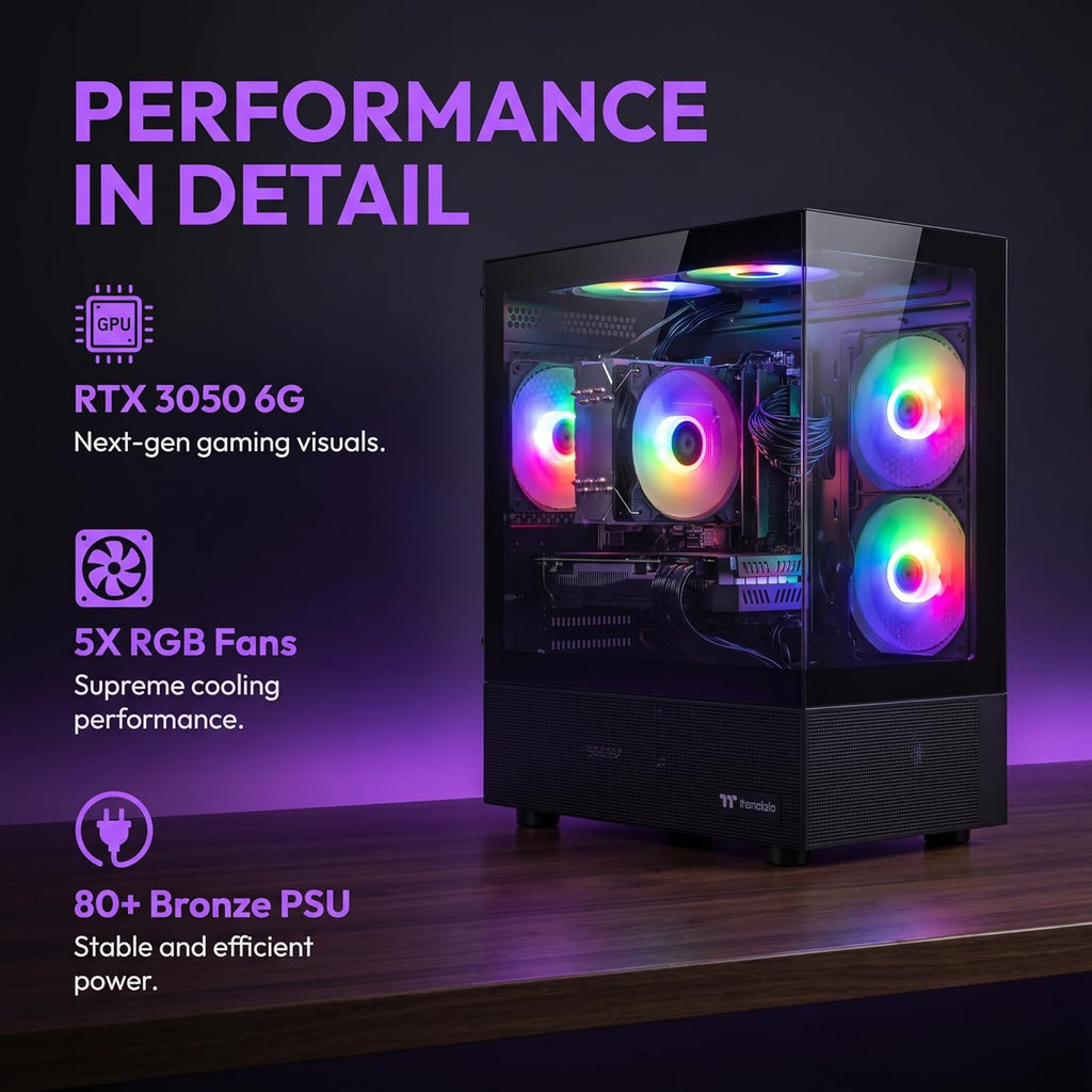 Gaming Desktop Computer, AMD R7 4700 LE,RTX 3050 6G,16GB DDR4,512GB M.2 SSD, BX3 550W 80PLUS Bronze PSU, RGB Fan x5, WiFi Ready & Windows 11 Home, Black