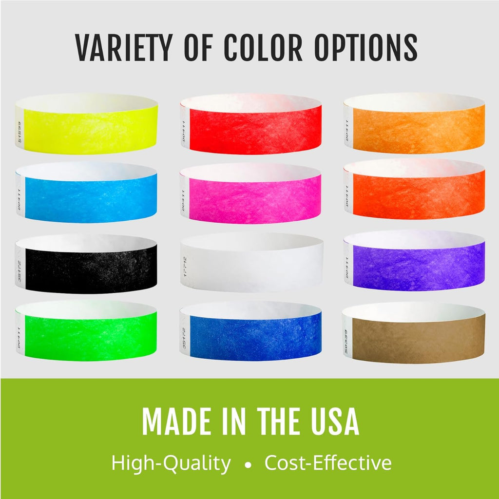 10,000 WristCo Tyvek Wristbands for Events – 5-Color Variety Pack – Tamper-Proof Design Prevents Reuse – Premium-Grade Bracelets for Hospital & Medical ID, Party, VIP Identification