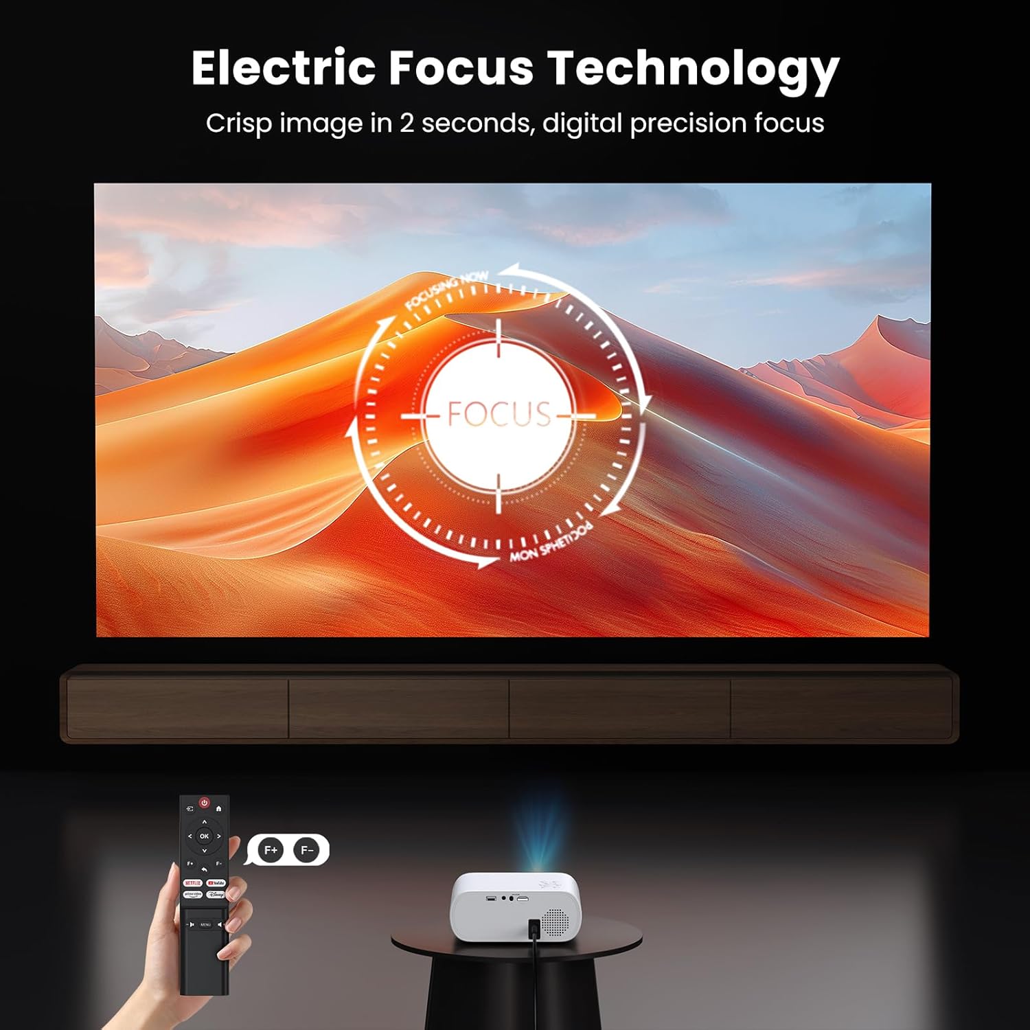 1500 ANSI Official Licensed Smart Projector, Compatible with Netflix, HOMPOW 4K Full HD Home Theater Projector with WiFi and Bluetooth, Built-in Apps, Electric Focus Outdoor & Indoor Movie Projector