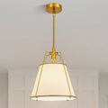 Modern Pendant Light Fixtures with 13" Off-White Linen Fabric Shade, Adjustable Hanging Light Fixture,Drum Gold Vintage Chandelier for Kitchen Island Bedroom Dining Room Foyer Entryway