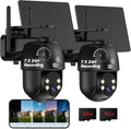 MUBVIEW 24/7 Continuous Recording Wireless Outdoor Security Camera, 2.4G WiFi, 2K Solar Powered, 360° PTZ, Auto Tracking, SD Included, Optional Cloud Storage, AI Detection, Night Vision(Black,2 Packs)