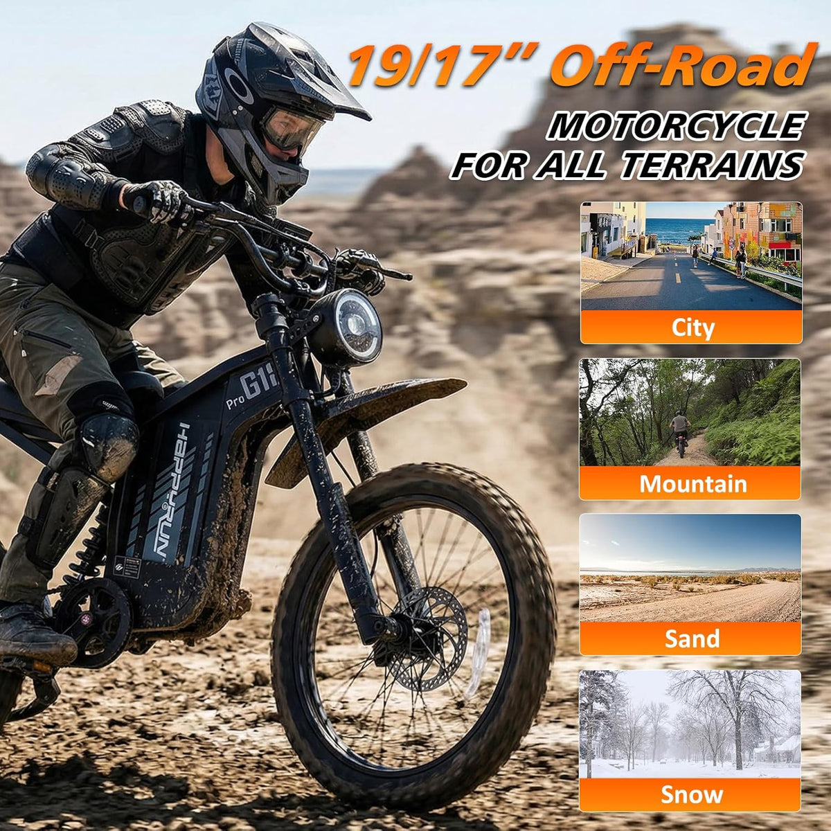 HAPPYRUN G18pro Electric Dirt Bike for Adults – 4500W Peak Motor, 60V 35Ah Battery, 38 mph Top Speed, 75 Mile Range, 5-Level Speed Control, Full Suspension, Hydraulic Brakes, 19″/17″ Off-Road Tires