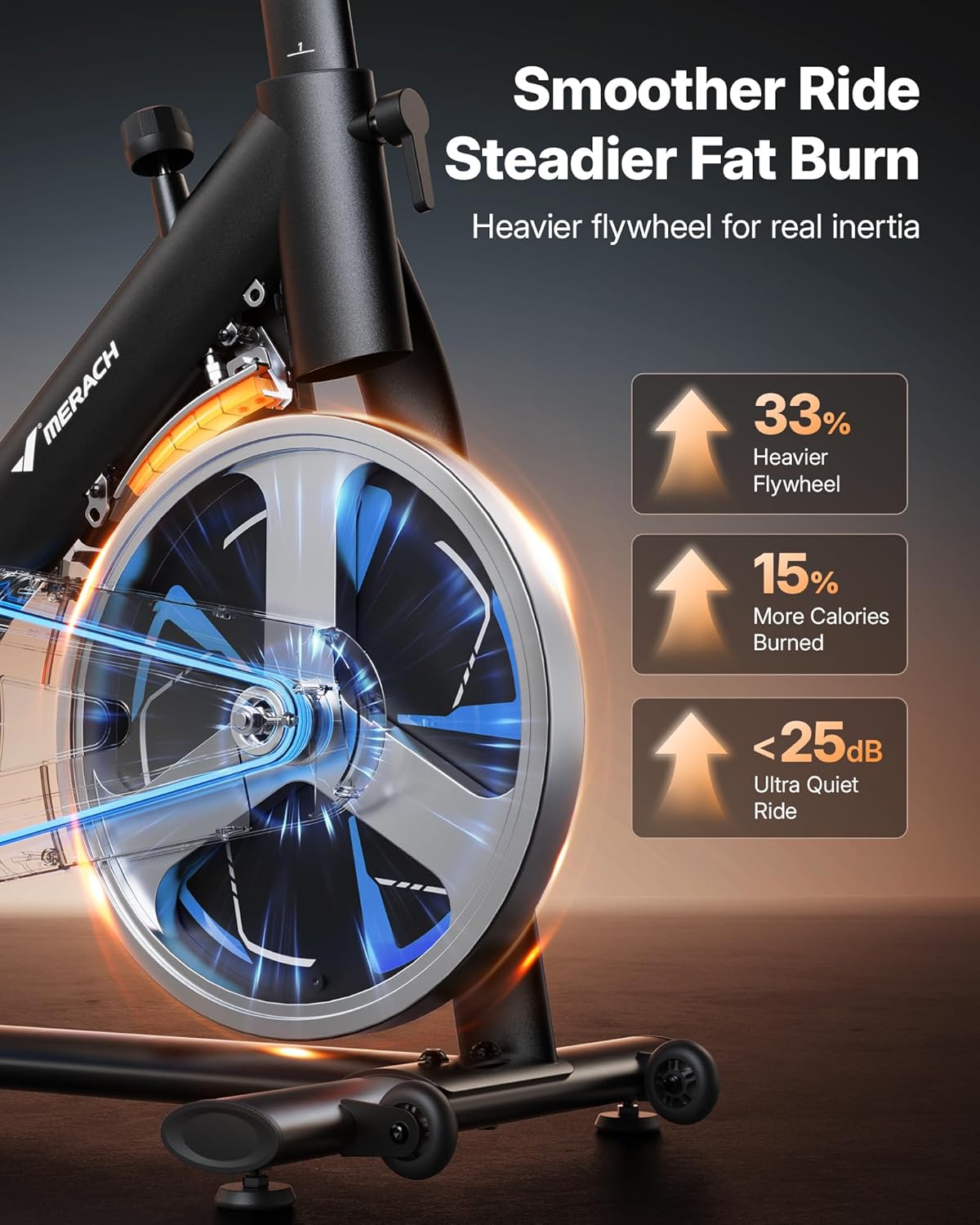 Merach Magnetic Exercise Bike, Low Noise Stationary Bike for Home with Comfortable Seat Cushion, Spinning Bike with 330 lb Weight Capacity, Exclusive App, Tablet Mount and Fitness Courses