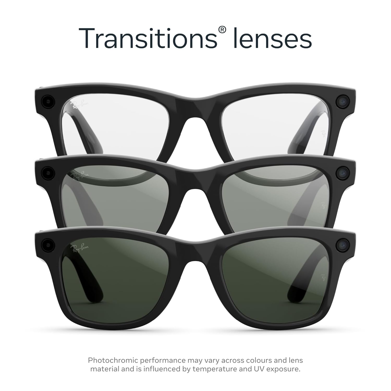 Ray-Ban Meta (Gen 2), Wayfarer Large, Shiny Black | Smart AI Glasses for Men, Women — 2X Battery Life — 3K HD Resolution — 12 MP Ultra-Wide Camera, Audio, Video — Transitions® Graphite Green Lenses