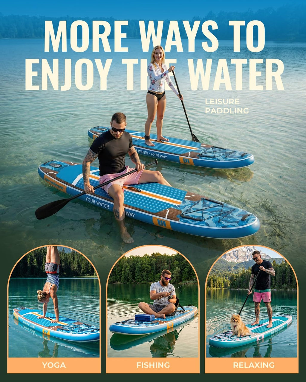 11ft Inflatable Stand Up Paddle Board, Wood Grain Ultra Lightweight SUP, 430lb Capacity for Adults Youth Family, for Fishing Surfing Camping, Includes Backpack & Pump