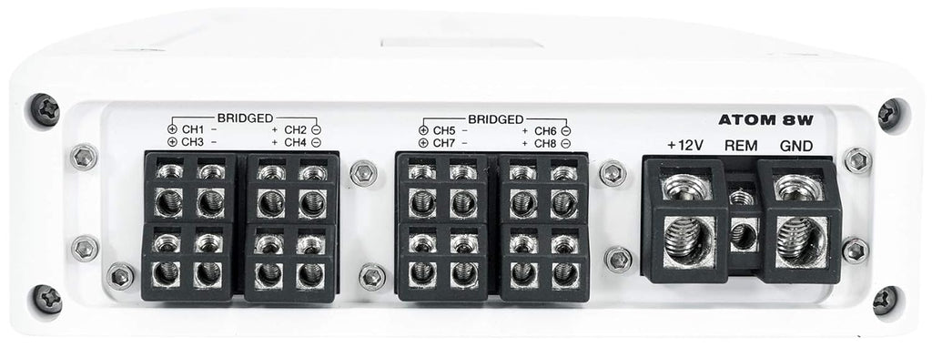 Rockville Atom 8W 3500W Peak 8-Channel Marine Amplifier 4 Ohm, Bluetooth, Marine-Grade Water-Resistant, Compact, for Boat and Marine Audio Systems