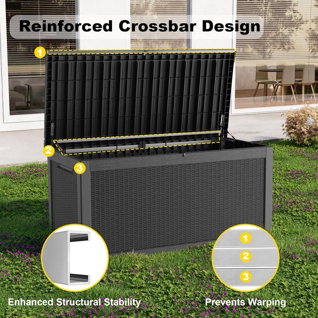 320 Gallon Outdoor Storage Box,Large Waterproof UV Resistant Deck Box,Lockable Storage Container for Patio Furniture Cushions Garden Tools and Pool Accessories(Black)