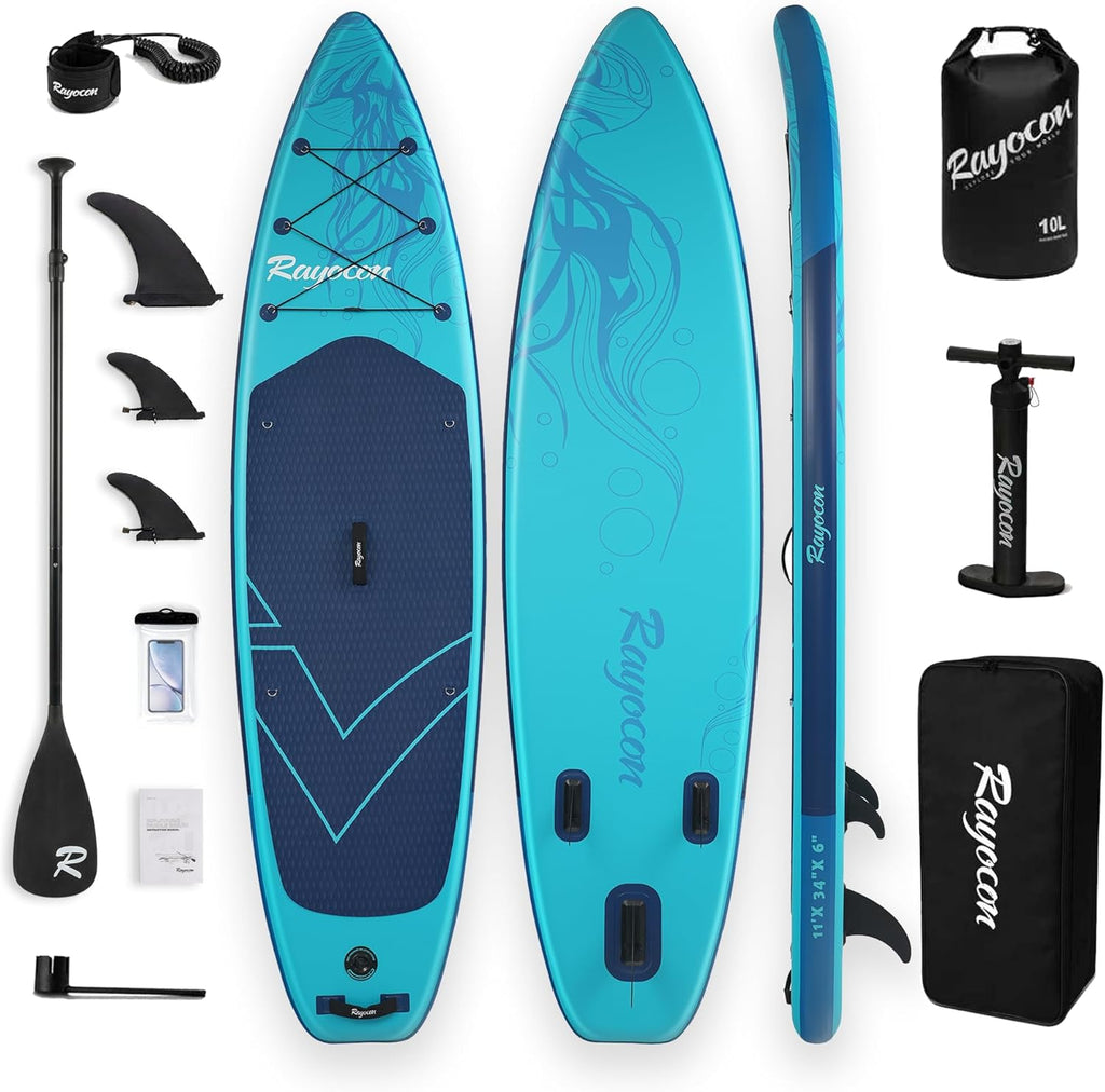 Inflatable Stand Up Paddle Board 11'×34" Extra Wide SUP, Ultra-Stable for Adults & Dog, 450lbs, Dual Chamber Pump, Fiberglass Paddle, Military Grade Dual Layer