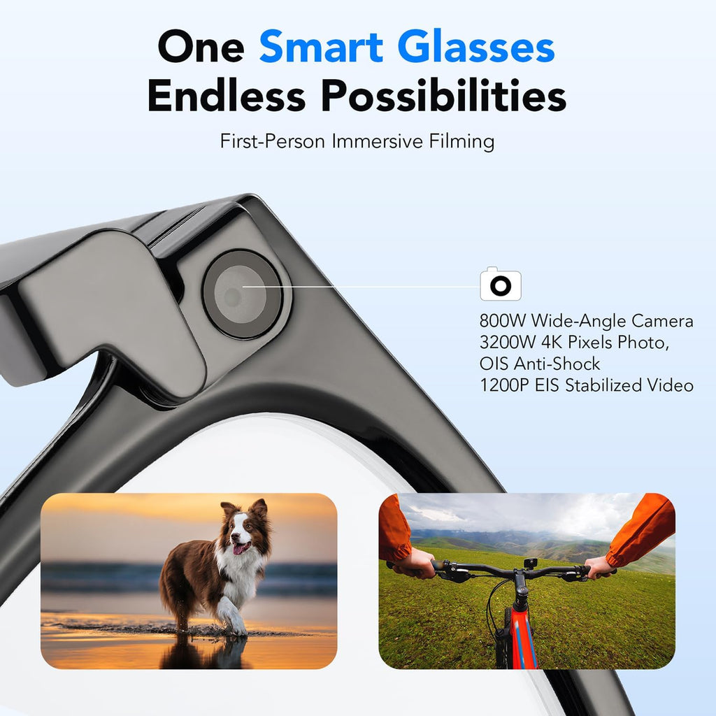King Will AI Smart Bluetooth Glasses with 8MP Wide Angle Camera, Magnetic Flip Privacy Cover, Flexible 90° Bendable Spring Hinge, 1200P Anti-Shock Video Recording for Business Casual, Clear Lens