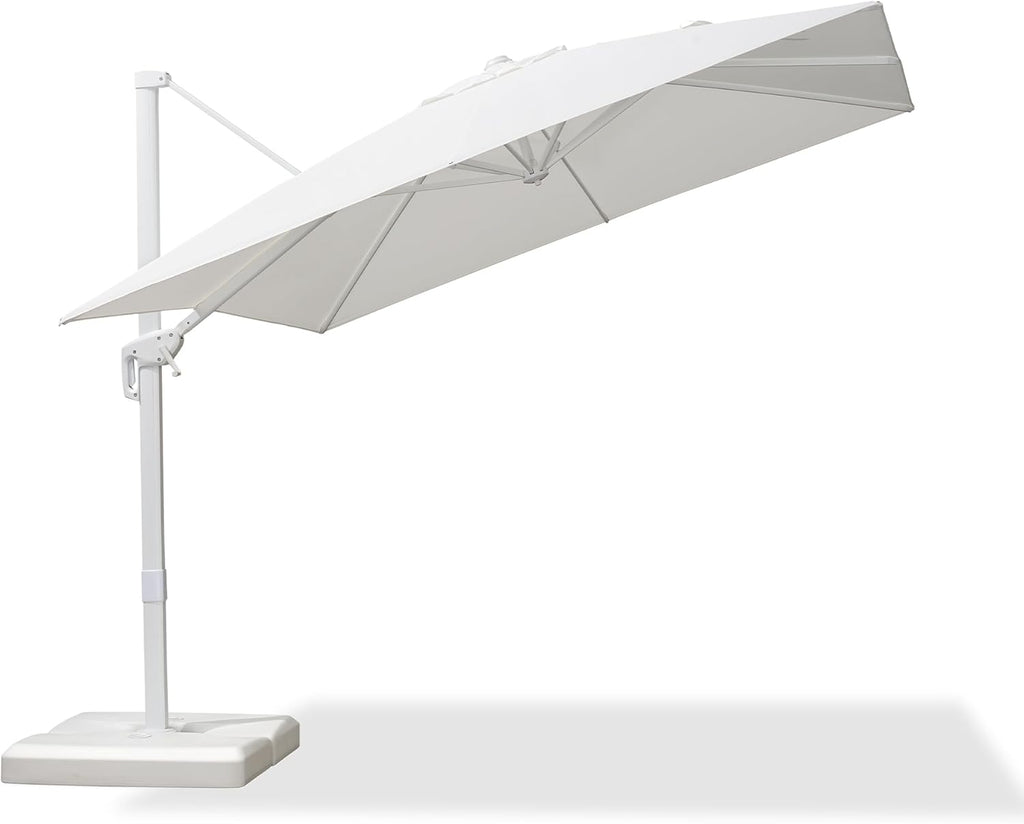 PURPLE LEAF 9 FT Patio Umbrella Outdoor White Cantilever Umbrella Aluminum Square Outdoor Offset Umbrella Hanging Windproof with 360° Rotation for Garden Deck Pool, White